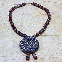 Ceramic pendant necklace, 'Naapoka' - Hand Crafted Ceramic Beaded Necklace