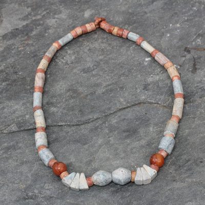Soapstone and agate beaded necklace, 'Sankofa' - Soapstone and agate beaded necklace