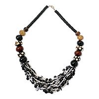 Coconut shell and bull horn beaded necklace,