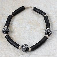 Ceramic and coconut shell beaded necklace,