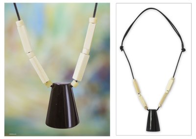 Leather and bone pendant necklace, Brave Warrior