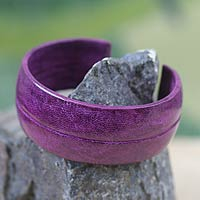 Leather cuff bracelet, 'Antiri in Purple' - African Leather Cuff Bracelet