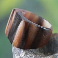 Bull horn cocktail ring, 'Eagle Honor' - Unique Horn Cocktail Ring
