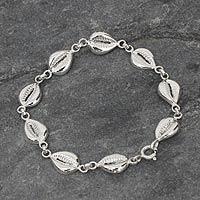 Sterling silver link bracelet, 'Abundant Cowrie' - Sterling Silver Link Bracelet from Africa
