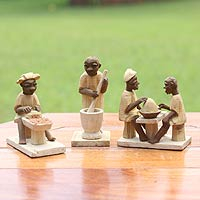 Wood statuettes, 'Old African Kitchen' (set of 3) - Hand Carved Wood African Sculptures (set of 3)