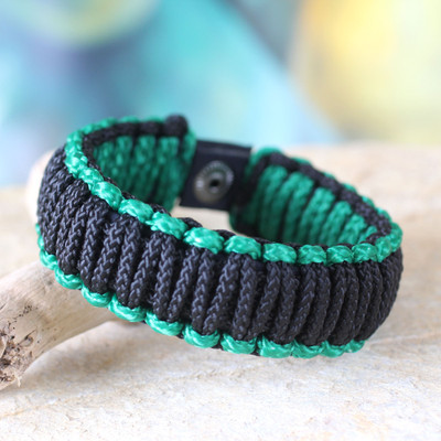Mens wristband bracelet, Amina in Black and Emerald