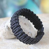 Men's wristband bracelet, 'Amina in Black' - Handmade Men's Wristband Bracelet