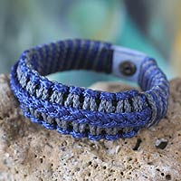 Men's wristband bracelet, 'Blue and Gray Hausa' - Men's wristband bracelet