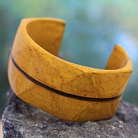 Leather cuff bracelet, 'Wend Konta Sun' - Leather cuff bracelet