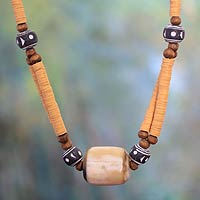 Bone beaded necklace, 'Yellow Laafi' - Bone beaded necklace