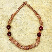 Bauxite and agate beaded necklace,