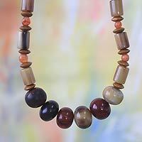 Agate and sese wood beaded necklace,
