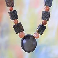 Agate and soapstone pendant necklace,