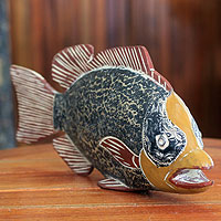 Wood sculpture African Odaa Fish Ghana