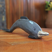 Wood sculpture African Dolphin Ghana
