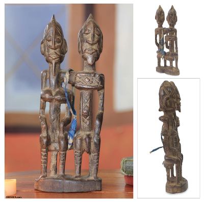 Wood sculpture, 'Dogon Royal Love' - Wood sculpture