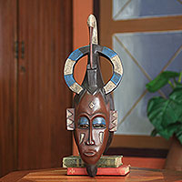 African mask, 'Ivoirian Flamingo Guardian' - Hand Carved Ivoirian African Mask