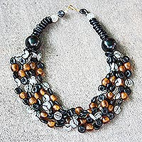 Recycled glass and ceramic torsade necklace, 'Deka' - Beaded Torsade Necklace Handcrafted with Recycled Glass