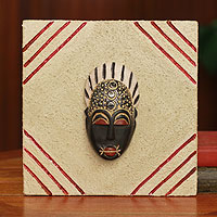 African mask plaque, 'Born on Thursday' - Authentic Ashanti African Mask on a Ceramic Plaque