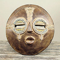 African wall mask, 'Tears of Joy' - Hand Crafted Authentic African Beaded Wood Mask from Ghana