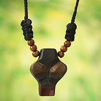 Men's wood pendant necklace, 'Wofa Adam' - African Mask Necklace for Men's Jewelry