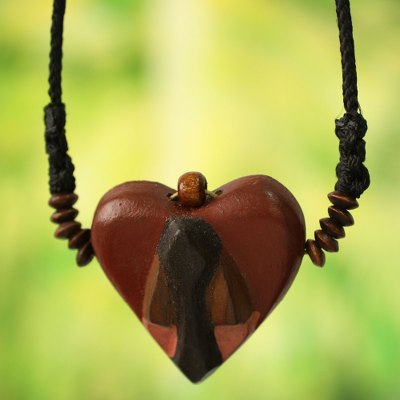 Wood pendant necklace, Kwele Love