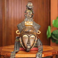 African mask, 'Baule She Monkey' - Ivory Coast Baule Tribe Mbra Monkey African Mask