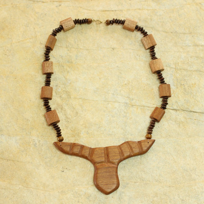 Wood pendant necklace, Horns of Victory
