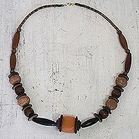 Wood and ceramic beaded necklace,