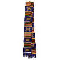 Cotton blend kente cloth scarf Blue Makomaso Adeae 5 inch width Ghana