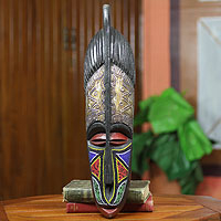 African beaded wood mask, 'Maame Ama' - Original African Mask Crafted by Hand