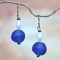 Recycled glass dangle earrings, 'Timeless' - Handmade Recycled Glass Earrings