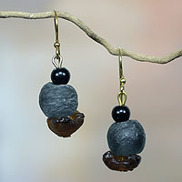 Recycled glass dangle earrings, 'Magic' - African Handcrafted Recycled Glass Dangle Earrings