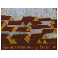 Batik art, 'Rooftops' - World Peace Project African Refugee Art Signed