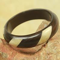 Ebony wood and bone bangle bracelet,