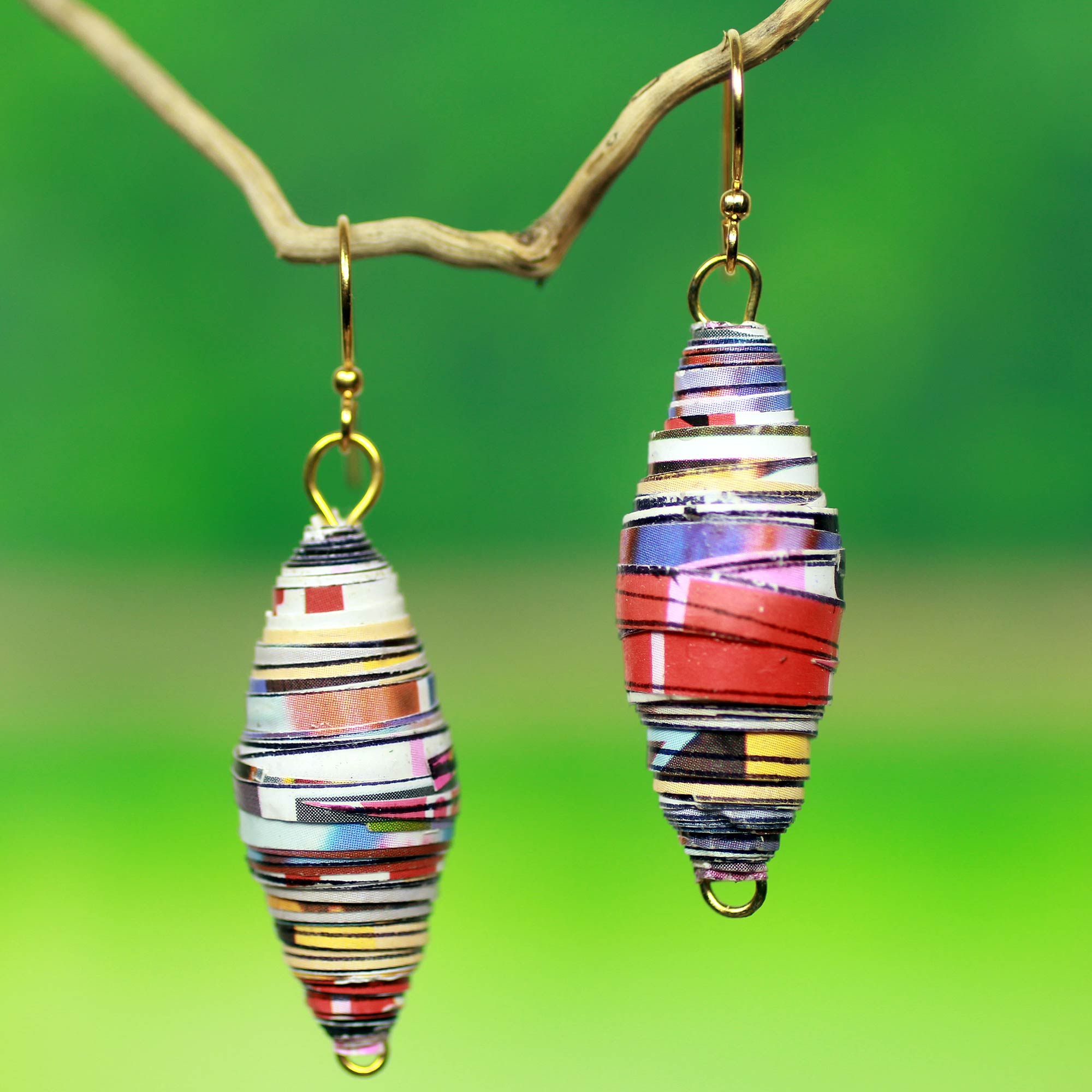 Recycled paper dangle earrings, 'Fresh Start ' - Eco-Design Recycled Paper Earrings from Africa