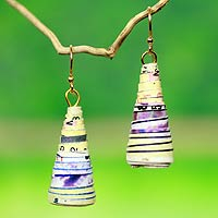 Recycled paper dangle earrings, 'Ring My Bell' - Afro Ecology Recycled Earrings
