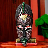 African mask, 'Heart Secrets' - Ornate Multicolor African Mask