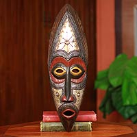 Akan wood mask, 'Star Deity' - Authentic Hand Carved Akan Tribe African Mask