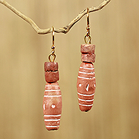 Bauxite and terracotta dangle earrings, 'God Lives' - African Handmade Bauxite and Terracotta Dangle Earrings