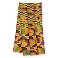 Cotton blend kente scarf, 'Eclectic' (3 strips) - Three Strips Handwoven Multicolor African Kente Scarf