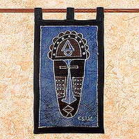 Cotton batik wall hanging, 'Justice' - Blue Batik Wall Hanging Handcrafted in Africa