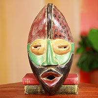 African mask, 'Akan Strength' - Rustic Hand Carved African Mask from Ghana