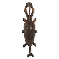 African wood mask, 'Victory at Last' - Artisan Carved Bird Theme Authentic African Mask