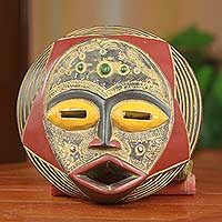 African wood mask, 'Ghanaian Star' - Round African Mask Hand Carved Original Wood Art