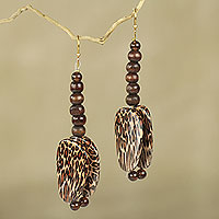 Beaded dangle earrings, 'Ayeyi' - Leopard Print Beaded Dangle Earrings Hand Made in Ghana