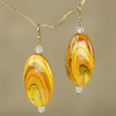 Beaded dangle earrings, Odopa in Yellow