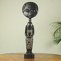 African wood sculpture, 'Akatesia Doll' - Original Artisan Designed African Wood Doll Sculpture