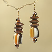 Wood beaded earrings, 'Edinam' - Wood Beaded Dangle Earrings Artisan Crafted Jewelry