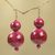 Beaded earrings, 'Dzidzo in Pink' - Pink Beaded Earrings Hand Crafted with Recycled Beads thumbail